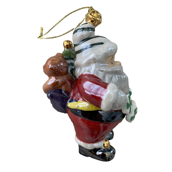 Vtg Santa Christmas Ornament Santa with Bag of Toys Glossy Ceramic Ornament - Picture 3 of 7